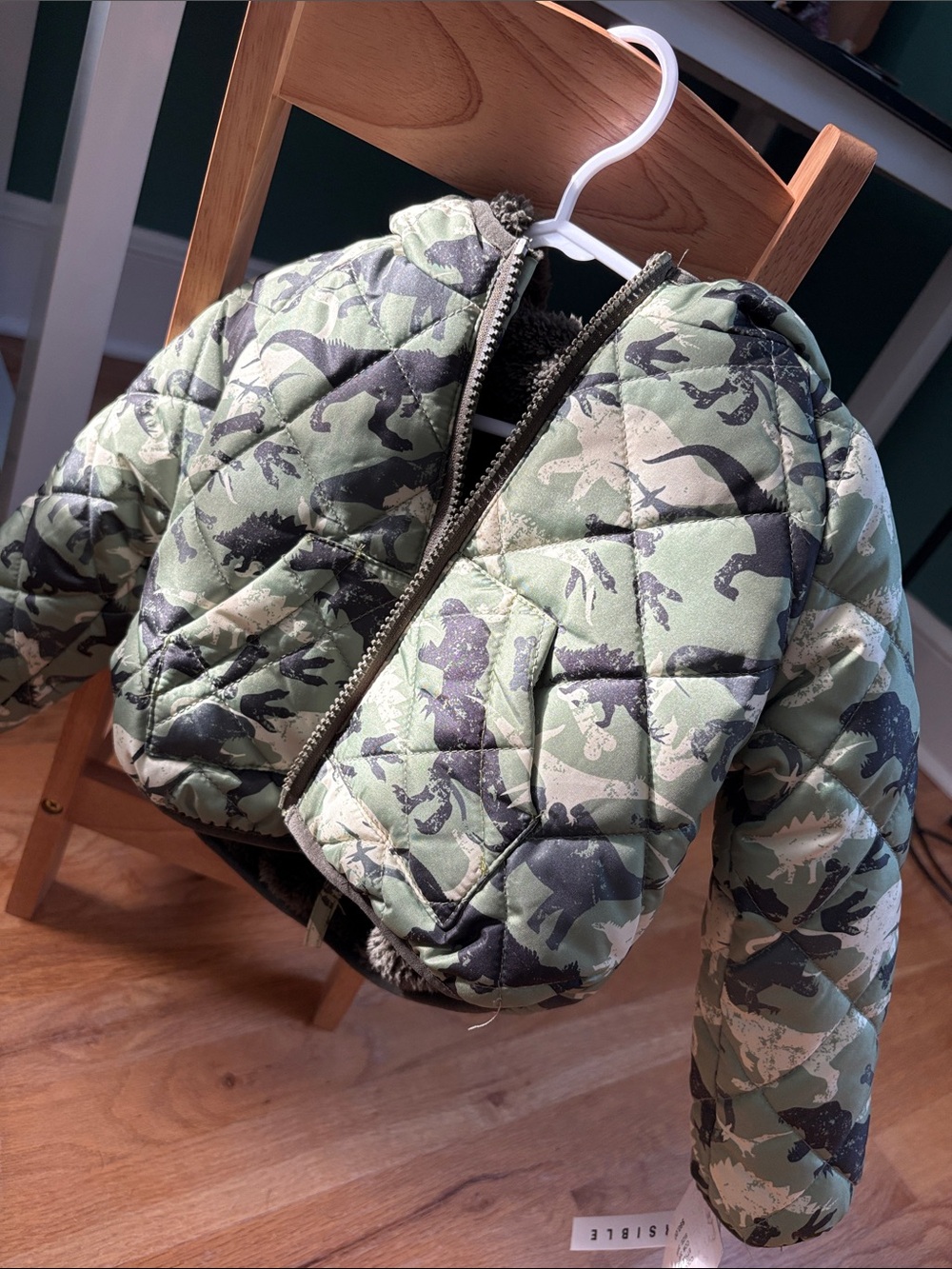 Kids Quilted Camouflage Puffer Jacket - Green